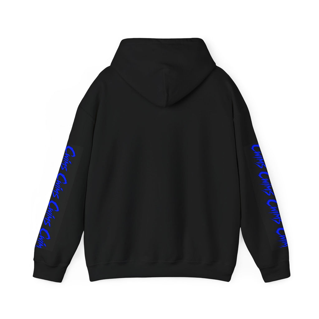 CWIMS Logo Hoodie — Streetwear Black Pullover with Electric Blue Script (Sleeve Print)