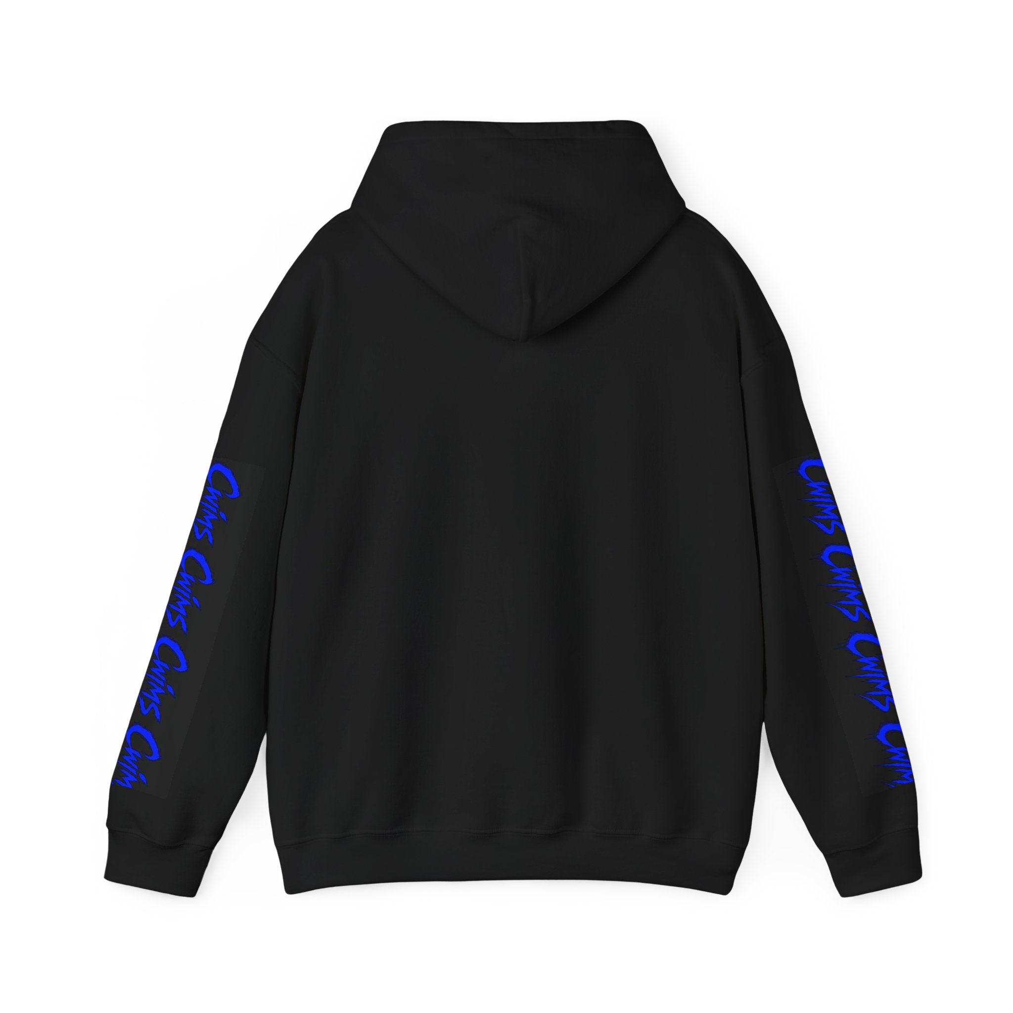 CWIMS Logo Hoodie — Streetwear Black Pullover with Electric Blue Script (Sleeve Print)