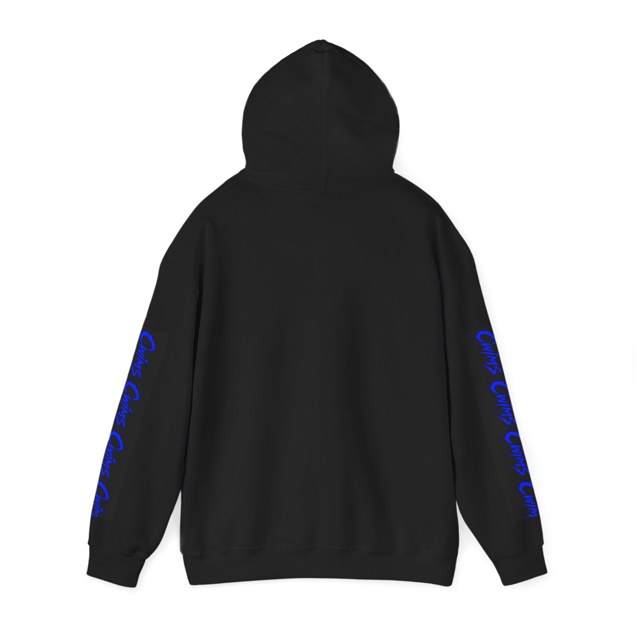 CWIMS Logo Hoodie — Streetwear Black Pullover with Electric Blue Script (Sleeve Print)
