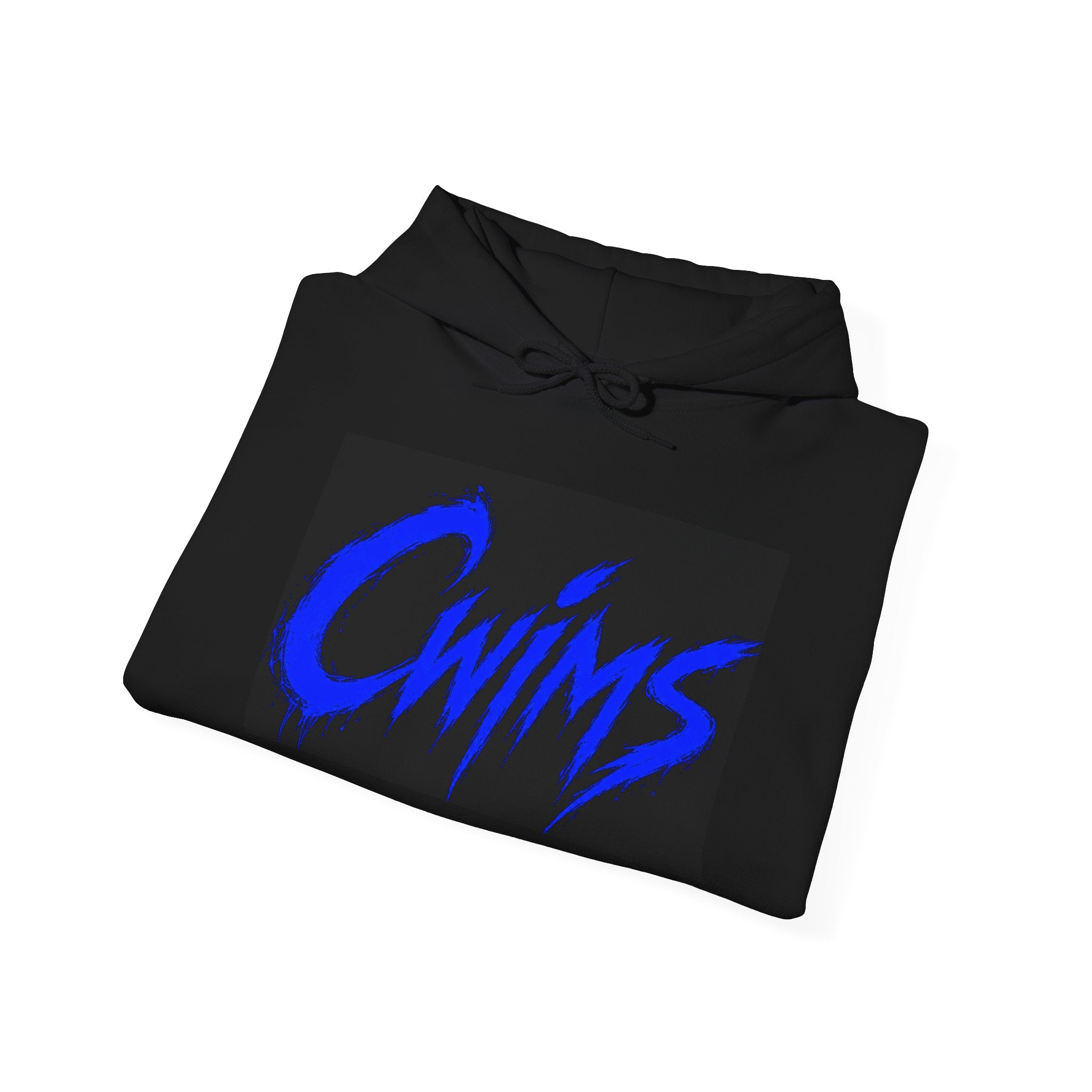 CWIMS Logo Hoodie — Streetwear Black Pullover with Electric Blue Script (Sleeve Print)